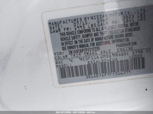 Nissan SENTRA SV 2015 3N1AB7AP7FY316399 Image 9