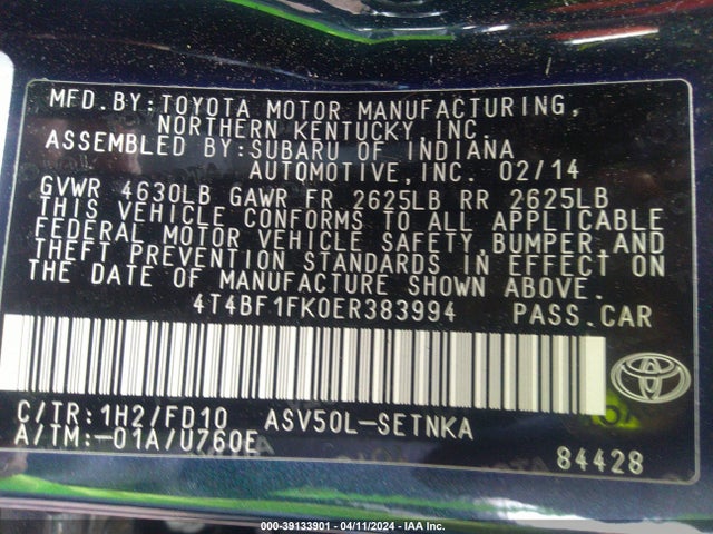 Toyota CAMRY LE 2014 4T4BF1FK0ER383994 Image 8