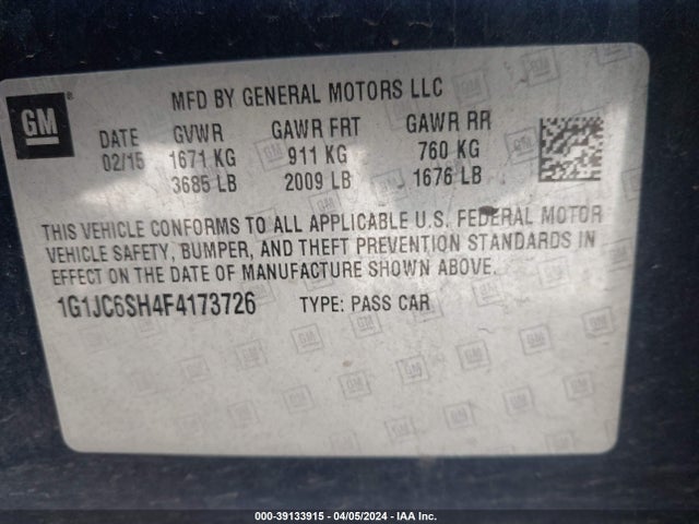 Chevrolet Sonic Lt Auto 2015 1G1JC6SH4F4173726 Image 9