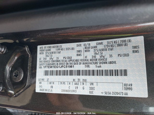 Ford F-150 Xlt 2018 1FTEW1EG1JFC51981 Image 9