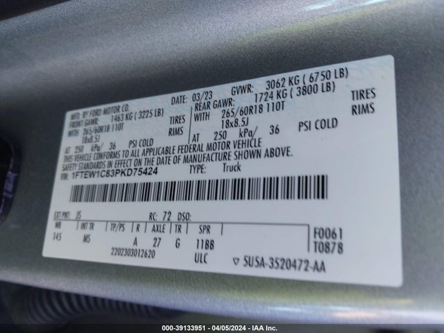1FTEW1C83PKD75424 Ford F-150 Xlt