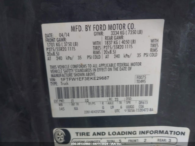 Ford F-150 King Ranch 2014 1FTFW1EF3EKE29687 Image 9