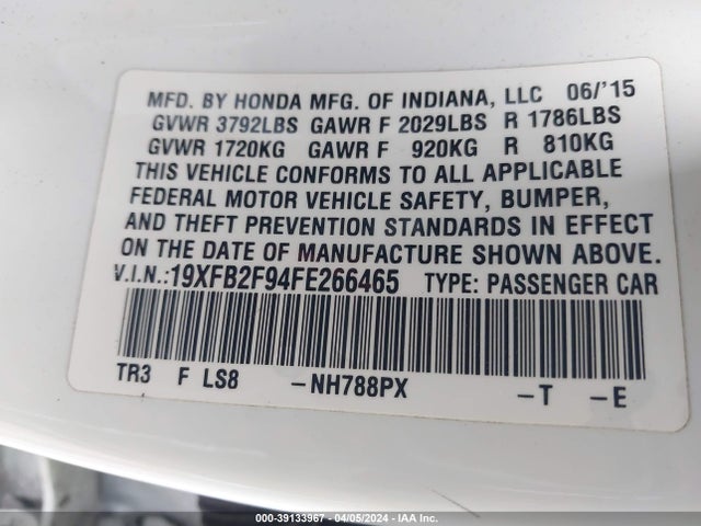 Honda Civic Ex-l 2015 19XFB2F94FE266465 Image 9