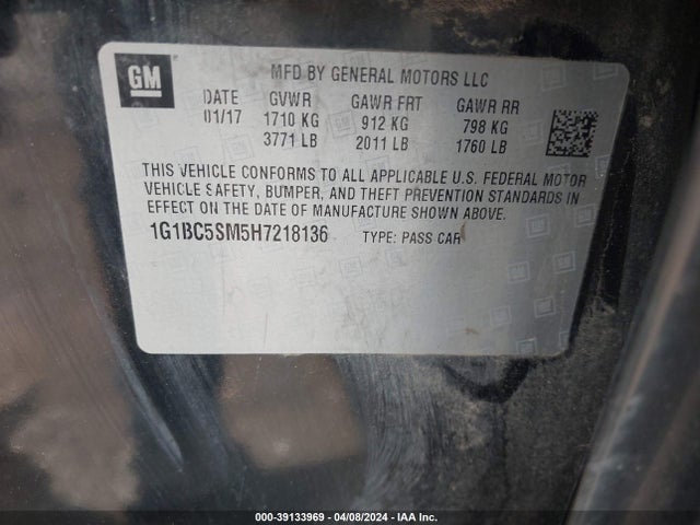 Chevrolet Cruze Ls Auto 2017 1G1BC5SM5H7218136 Image 9