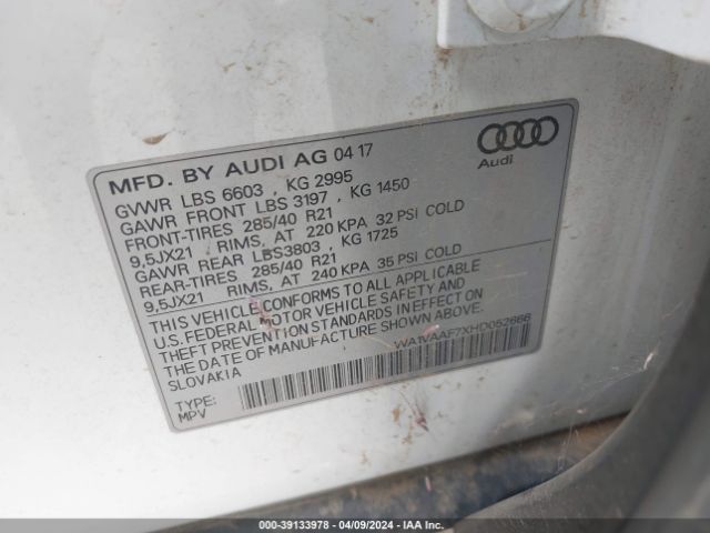 WA1VAAF7XHD052666 Audi Q7 3.0t Premium