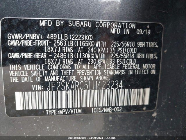 Subaru Forester Sport 2020 JF2SKARC5LH423234 Image 9