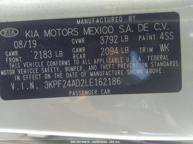 3KPF24AD2LE162186 KIA Forte Lxs