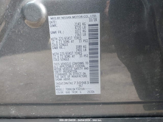 Nissan ROGUE SV 2019 5N1AT2MV7KC730983 Image 9