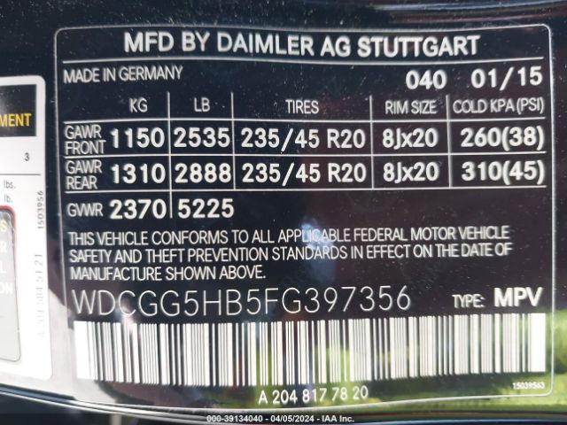 WDCGG5HB5FG397356 Mercedes-Benz GLK 350