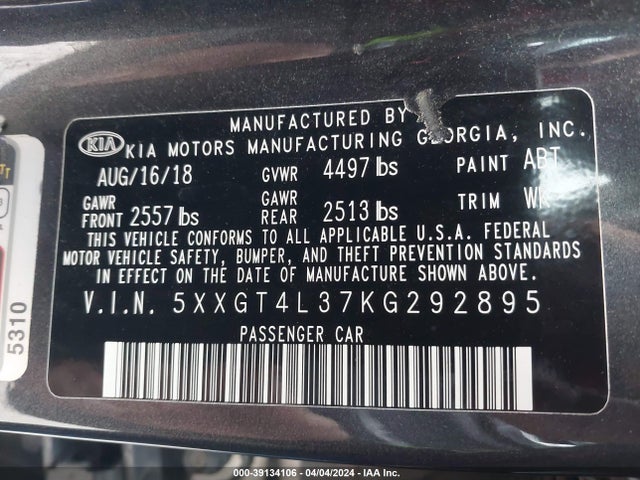 KIA Optima S 2019 5XXGT4L37KG292895 Image 9