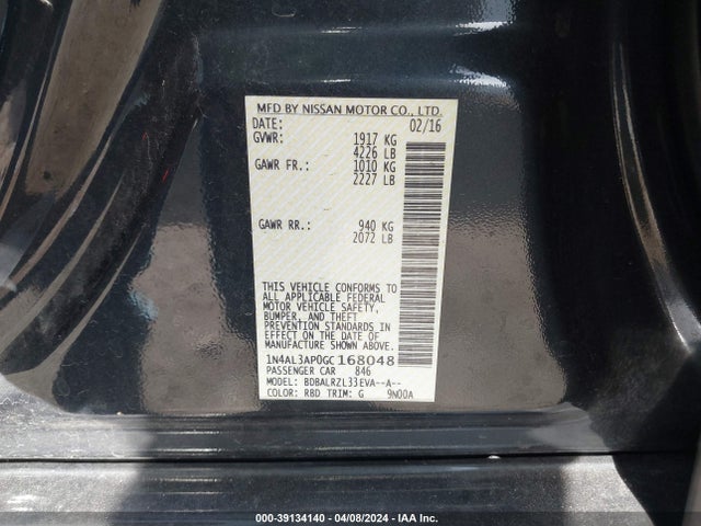 Nissan Altima 2.5 Sl 2016 1N4AL3AP0GC168048 Image 9
