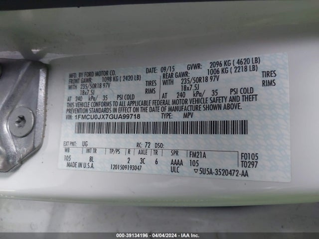 Ford Escape Titanium 2016 1FMCU0JX7GUA99718 Image 9
