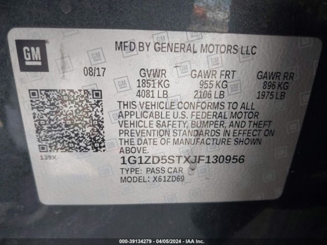 1G1ZD5STXJF130956 Chevrolet MALIBU LT