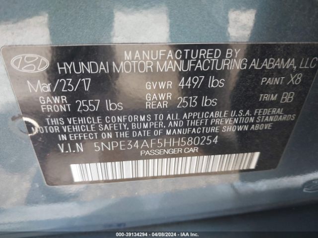 5NPE34AF5HH580254 Hyundai Sonata Limited