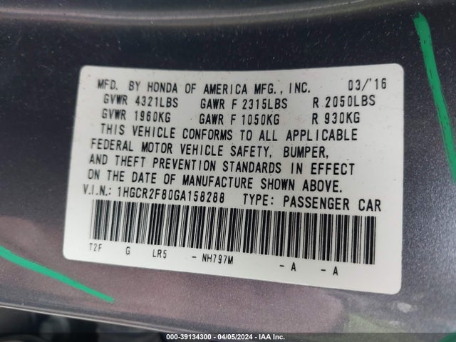 Honda Accord Ex-l 2016 1HGCR2F80GA158288 Image 9