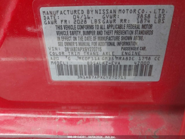Nissan SENTRA SR 2016 3N1AB7APXGY270715 Image 9