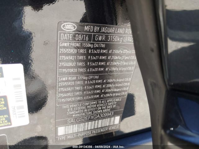 SALGS2EFXGA309943 Land Rover Range Rover 5.0l V8 Supercharged