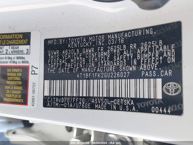 Toyota CAMRY SE 2016 4T1BF1FK2GU226027 Image 9