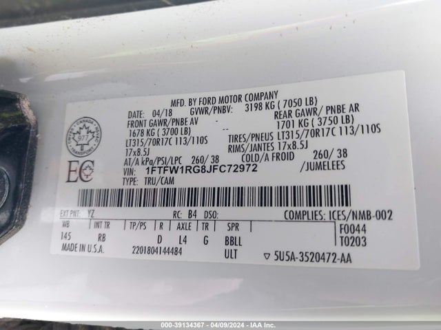 Ford F-150 Raptor 2018 1FTFW1RG8JFC72972 Image 9