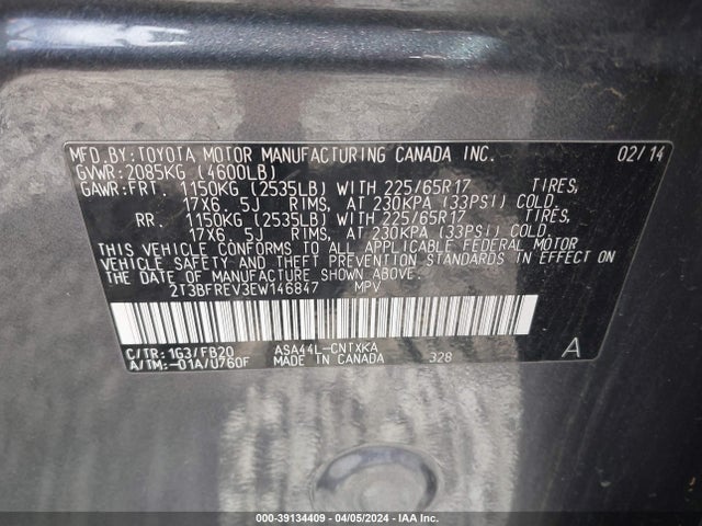Toyota RAV4 LE 2014 2T3BFREV3EW146847 Image 9