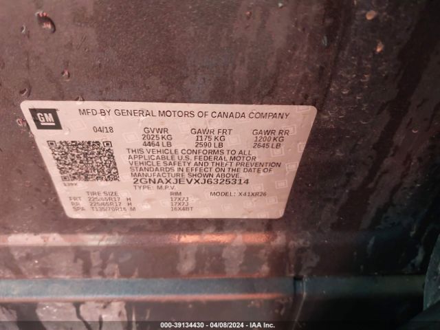 2GNAXJEVXJ6325314 Chevrolet EQUINOX LT