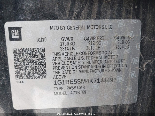 Chevrolet CRUZE LT 2019 1G1BE5SM4K7144497 Image 9