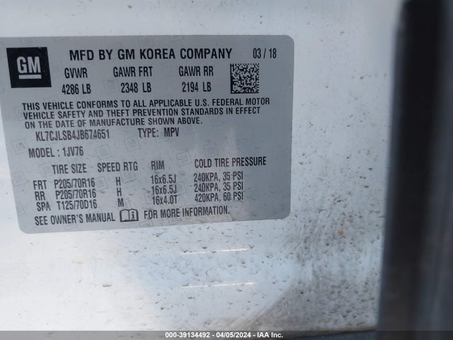 Chevrolet Trax Lt 2018 KL7CJLSB4JB674651 Image 9