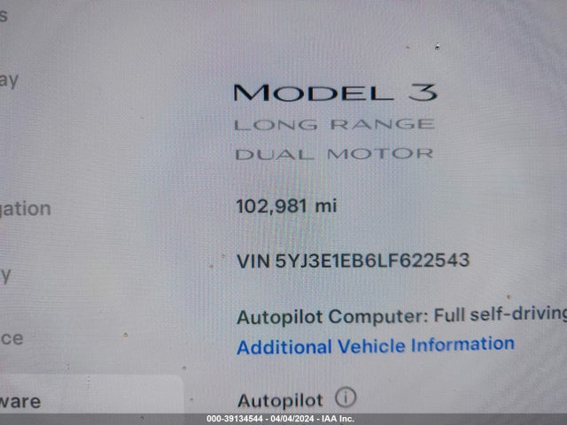 Tesla Model 3 Long Range Dual Motor All-wheel Drive 2020 5YJ3E1EB6LF622543 Image 15