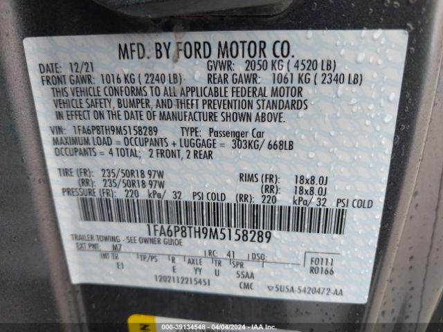 1FA6P8TH9M5158289 Ford Mustang Ecoboost Premium Fastback