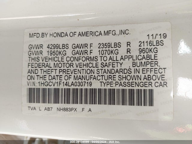 Honda ACCORD LX 2020 1HGCV1F14LA030719 Image 9