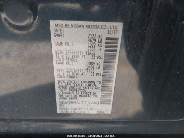 5N1AT2MV9GC775740 Nissan Rogue S/sl/sv