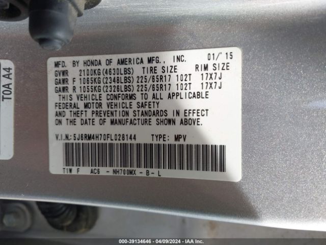 5J6RM4H70FL028144 Honda Cr-v Ex-l