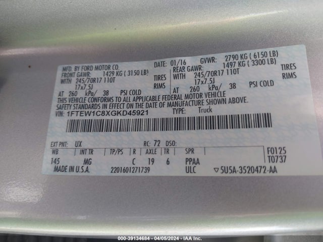 Ford F-150 Xlt 2016 1FTEW1C8XGKD45921 Image 9
