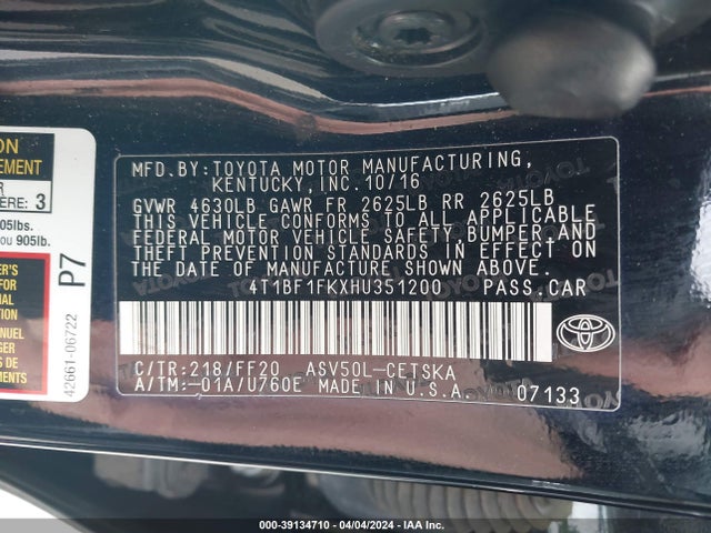 Toyota CAMRY SE 2017 4T1BF1FKXHU351200 Image 9