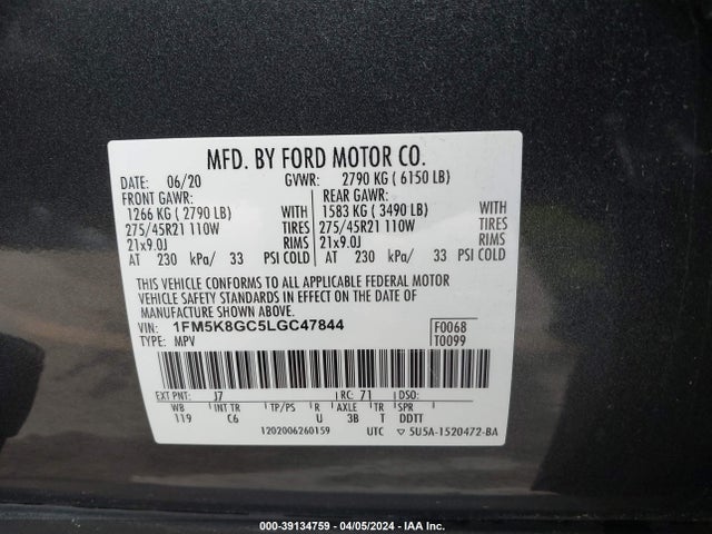 Ford Explorer St 2020 1FM5K8GC5LGC47844 Image 9