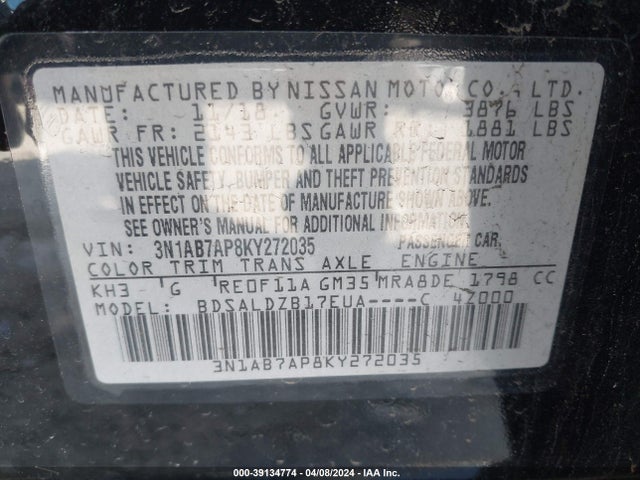 Nissan SENTRA SV 2019 3N1AB7AP8KY272035 Image 9