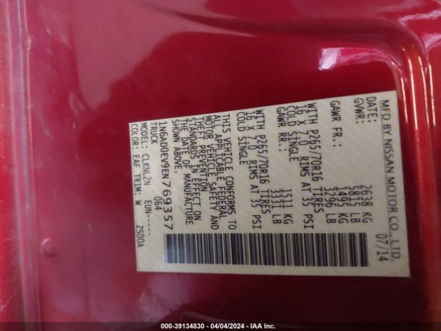 1N6AD0EV9EN769357 Nissan Frontier Sv