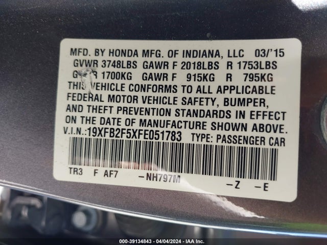 Honda Civic Lx 2015 19XFB2F5XFE051783 Image 9