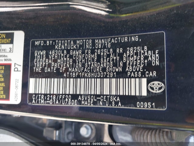 Toyota CAMRY SE 2017 4T1BF1FK6HU307291 Image 9