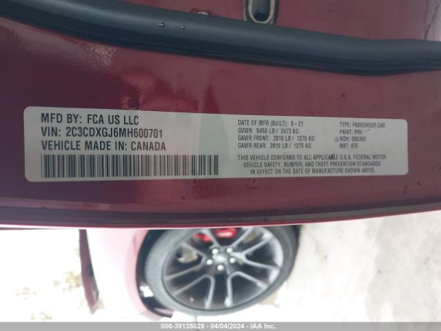 2C3CDXGJ6MH600701 Dodge Charger Scat Pack Rwd
