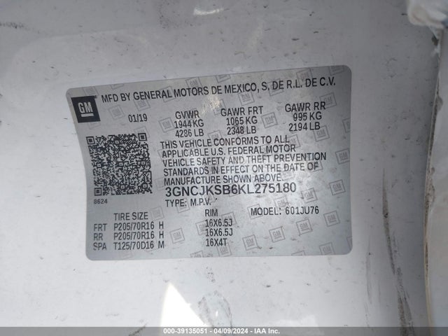 Chevrolet TRAX LS 2019 3GNCJKSB6KL275180 Image 9