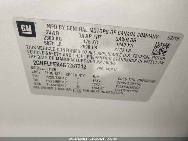 Chevrolet EQUINOX LT 2016 2GNFLFEK4G6267312 Image 9