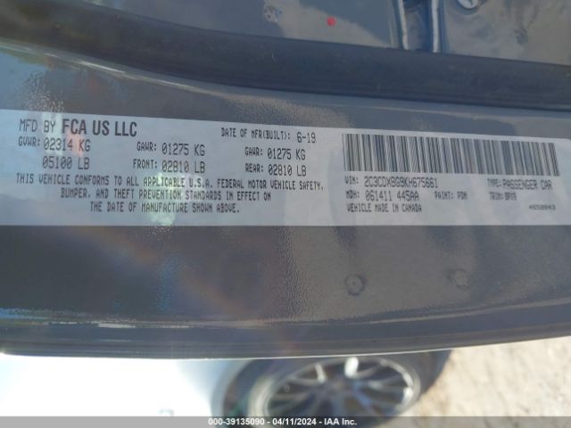 2C3CDXBG9KH675661 Dodge Charger Sxt Rwd