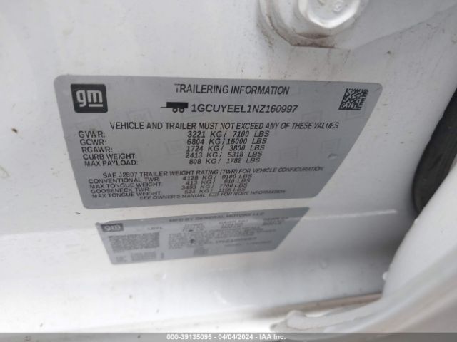 1GCUYEEL1NZ160997 Chevrolet SILVERADO 1500 LTD