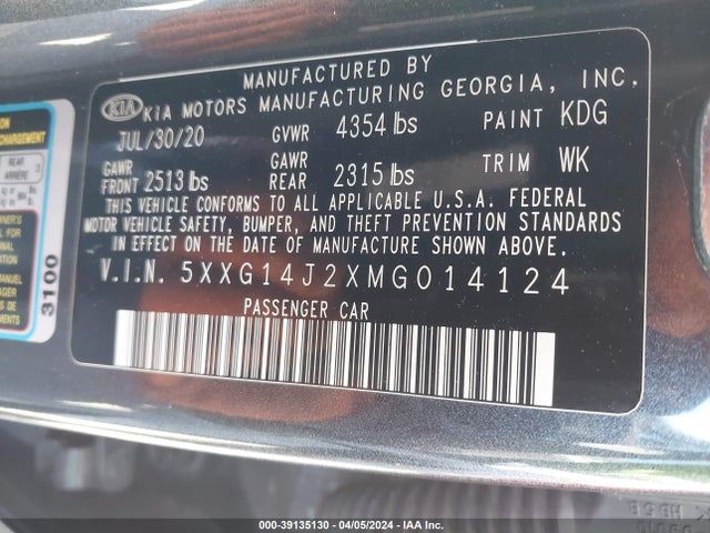 KIA K5 LXS 2021 5XXG14J2XMG014124 Image 9