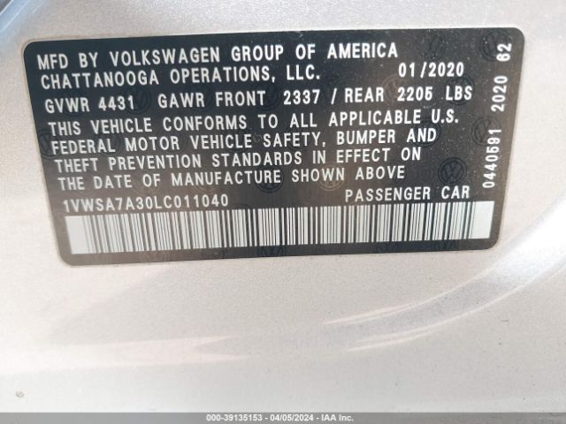 1VWSA7A30LC011040 Volkswagen Passat 2.0t Se
