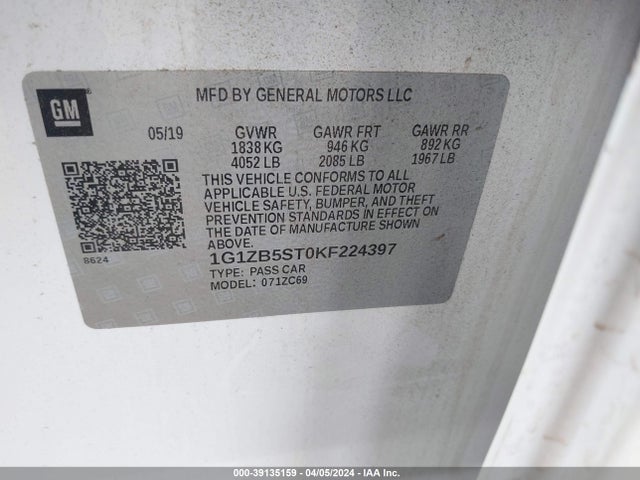 Chevrolet Malibu 1ls 2019 1G1ZB5ST0KF224397 Image 9