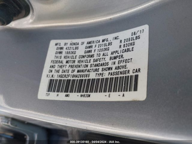 1HGCR2F18HA288565 Honda Accord Sport Se