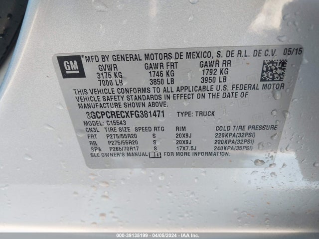 Chevrolet Silverado 1500 1lt 2015 3GCPCRECXFG381471 Image 9