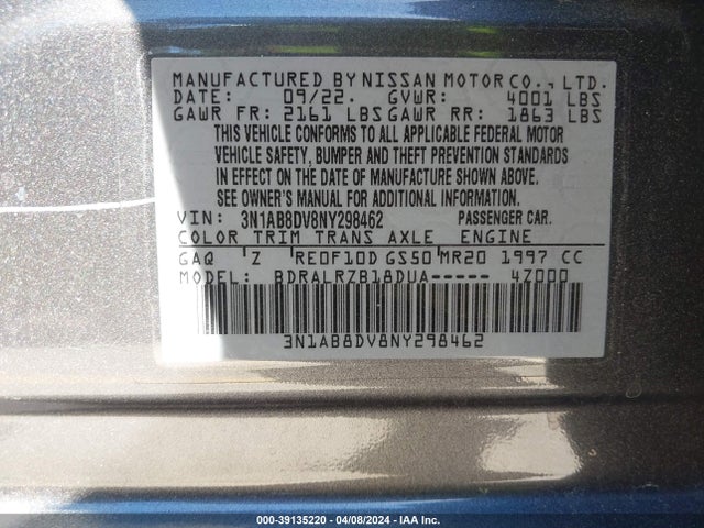 Nissan Sentra Sr Xtronic Cvt 2022 3N1AB8DV8NY298462 Image 9